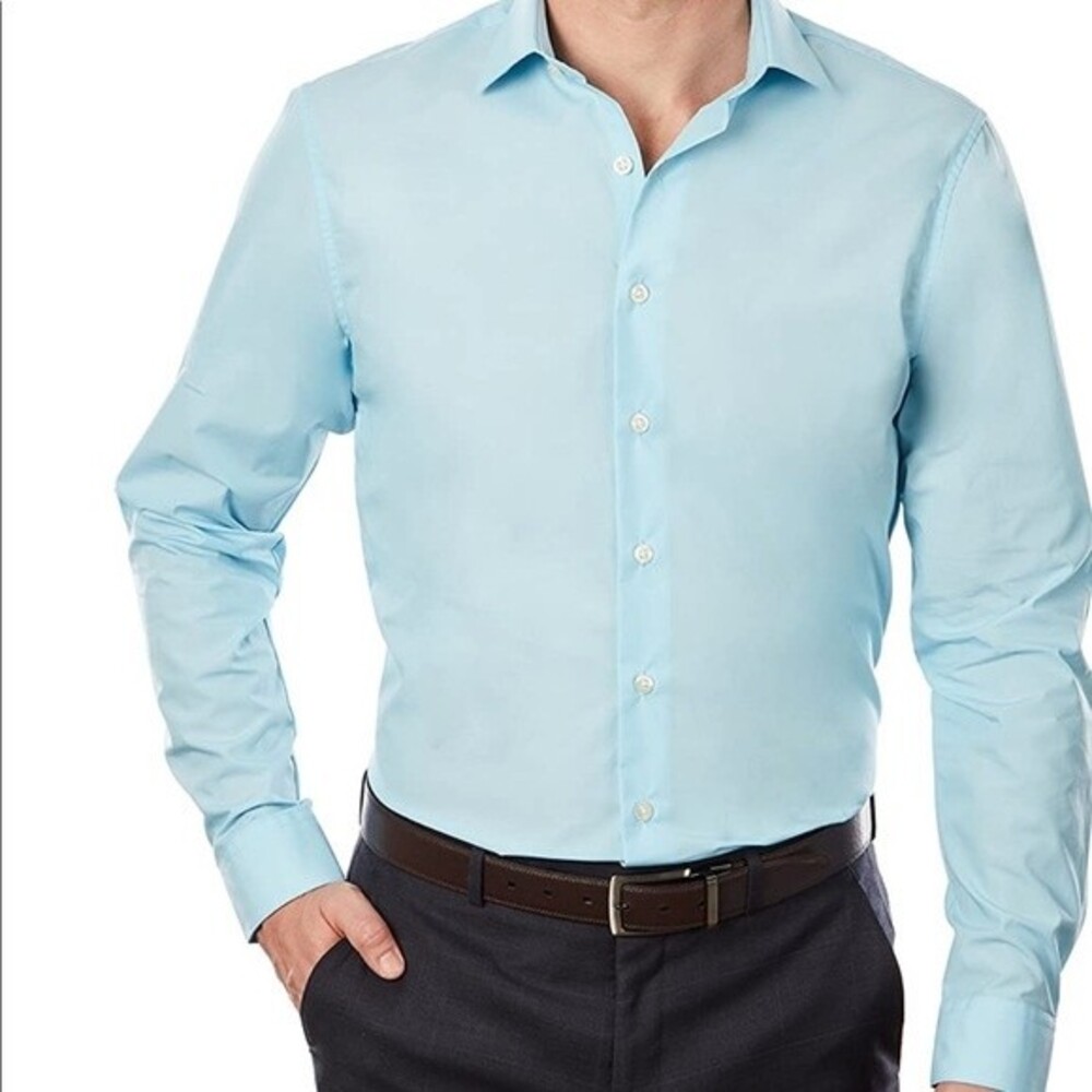 Kenneth Cole Men's Slim Fit Spread Collar Solid Dress Shirt Seafoam Green Size L